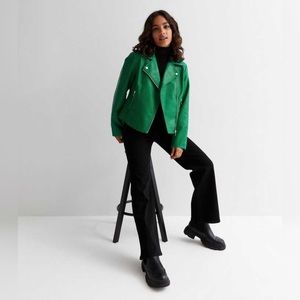 New Look Green Quilted Leather-Look Biker Jacket - NWT